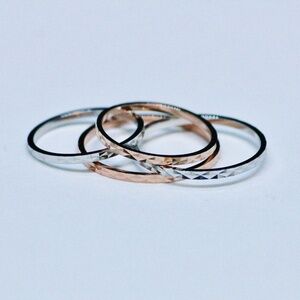 Skinny Diamond Cut Stacking Band Sterling Silver and Rose Gold , Knuckle Ring